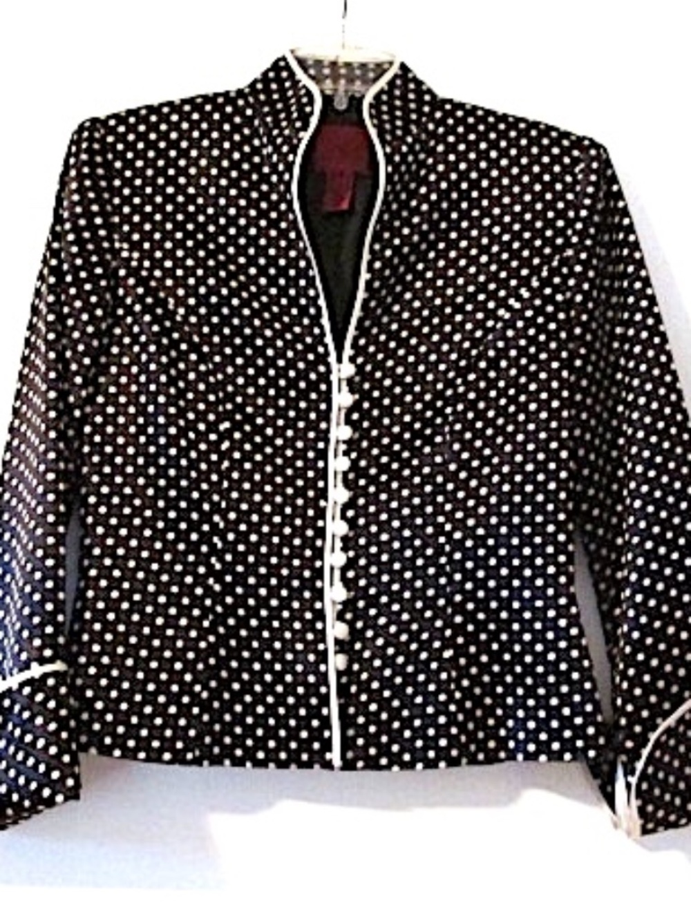 Black&Ivory Polka Dot Silk Satin Jacket, Size 4